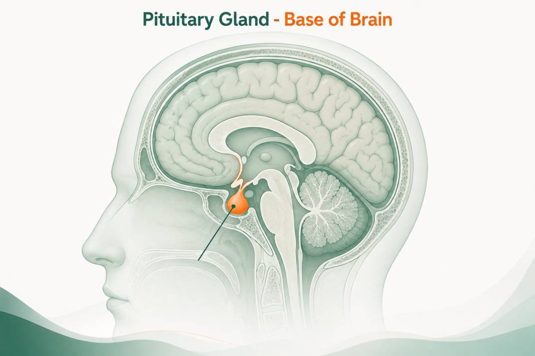 Diagram showing pituitary gland location at the base of the brain